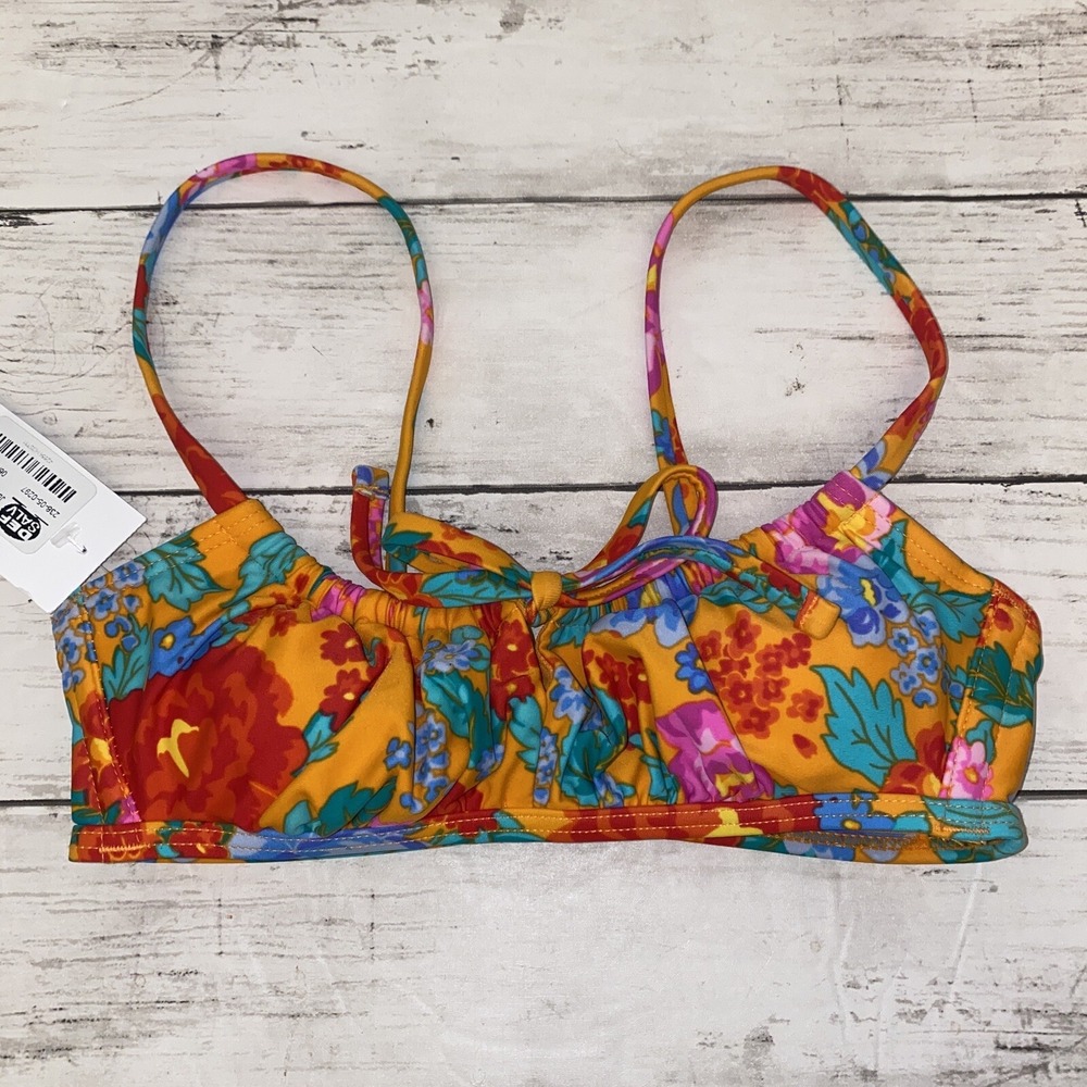 Xhilaration Bikini Top Womens XS Orange Red Floral Swim Bra Tie Front Target XS